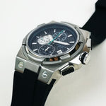 ARIES GOLD MONARCH SILVER STAINLESS STEEL G 7312 S-BKCY HI-TECH BLACK SYNTHETIC STRAP MEN'S WATCH - H2 Hub Watches