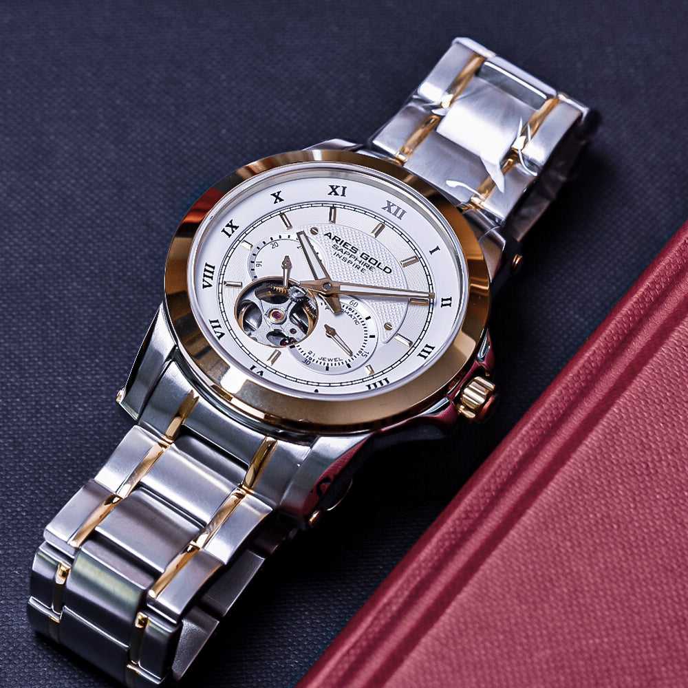 ARIES GOLD AUTOMATIC INFINUM FORZA TWO TONE GOLD STAINLESS STEEL G 9001 2TG-W MEN'S WATCH - H2 Hub Watches