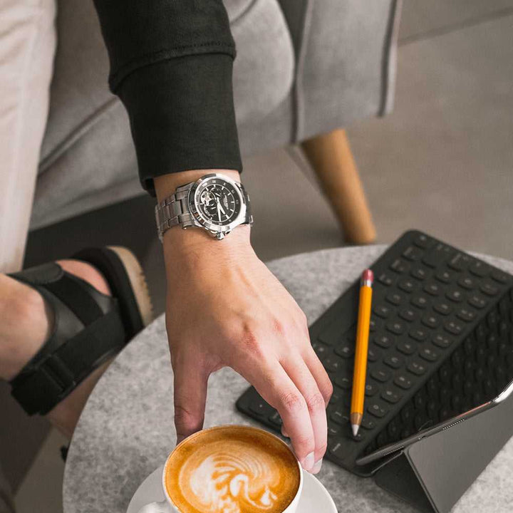 ARIES GOLD AUTOMATIC INFINUM FORZA SILVER STAINLESS STEEL G 9001 S-BK MEN'S WATCH - H2 Hub Watches