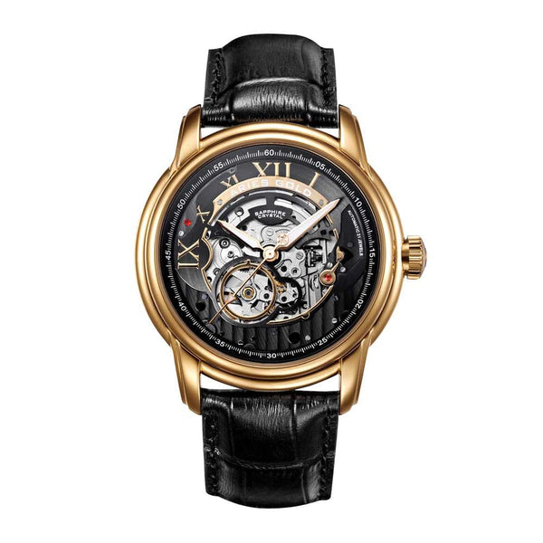 ARIES GOLD AUTOMATIC INFINUM EL TORO GOLD STAINLESS STEEL G 9005A G-BK BLACK LEATHER STRAP MEN'S WATCH
