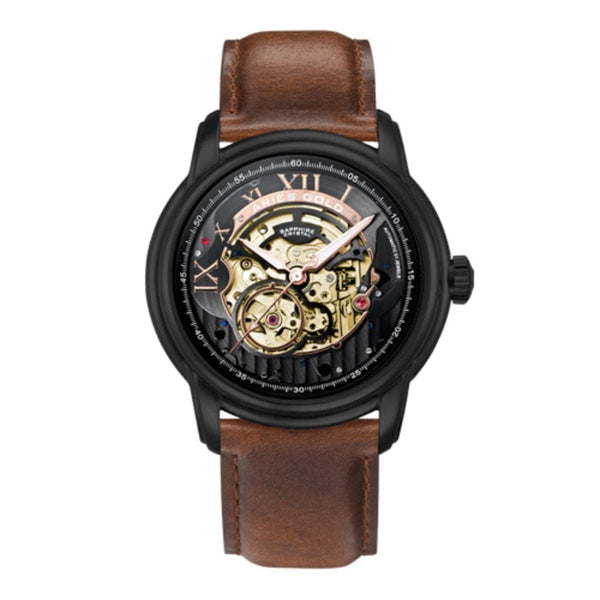 ARIES GOLD AUTOMATIC INFINUM EL TORO GOLD STAINLESS STEEL G 9005G BK-BK BROWN LEATHER STRAP MEN'S WATCH