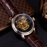 ARIES GOLD AUTOMATIC INFINUM EL TORO GOLD STAINLESS STEEL G 9005G RG-BK BROWN LEATHER STRAP MEN'S WATCH