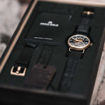 ARIES GOLD AUTOMATIC ROCKY LIMITED EDITION GOLD STAINLESS STEEL INVINCIBLE G 9013 G-BK LEATHER STRAP MEN'S WATCH - H2 Hub Watches
