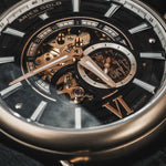 ARIES GOLD AUTOMATIC ROCKY LIMITED EDITION GOLD STAINLESS STEEL INVINCIBLE G 9013 G-BK LEATHER STRAP MEN'S WATCH - H2 Hub Watches