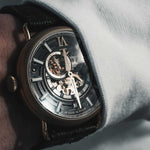 ARIES GOLD AUTOMATIC ROCKY LIMITED EDITION GOLD STAINLESS STEEL INVINCIBLE G 9013 G-BK LEATHER STRAP MEN'S WATCH - H2 Hub Watches