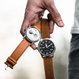 ARIES GOLD AUTOMATIC ESCALATE SILVER STAINLESS STEEL G 9017 S-BK BROWN LEATHER STRAP MEN'S WATCH - H2 Hub Watches