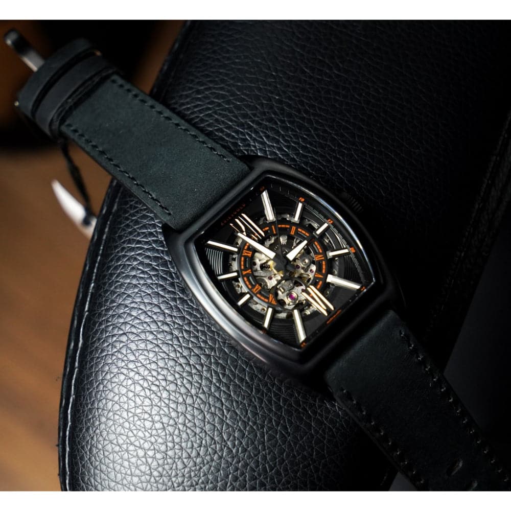 ARIES GOLD AUTOMATIC INFINUM CRUISER G 9018 BK-BK BLACK LEATHER STRAP MEN'S WATCH - H2 Hub Watches