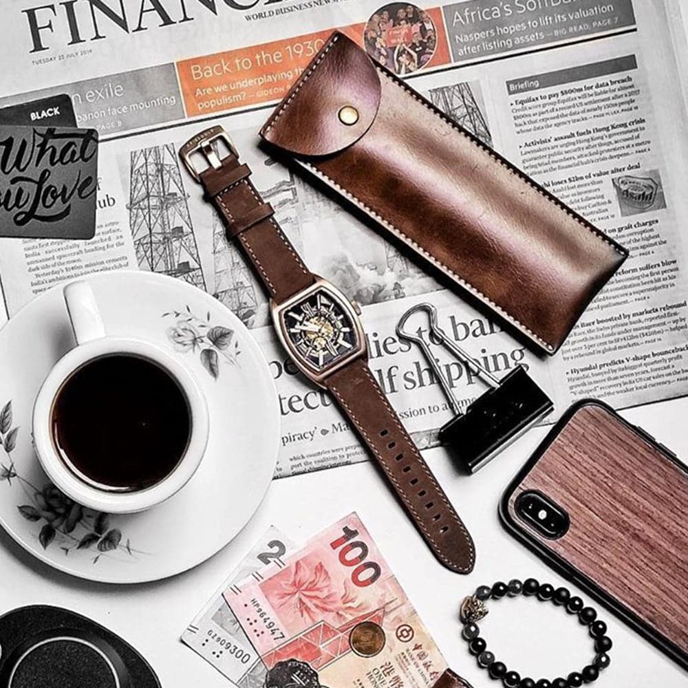 ARIES GOLD AUTOMATIC INFINUM CRUISER ROSE GOLD STAINLESS STEEL G 9018 RG-BK BROWN LEATHER STRAP MEN'S WATCH - H2 Hub Watches