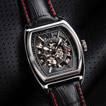ARIES GOLD AUTOMATIC INFINUM CRUISER SILVER STAINLESS STEEL G 901 S-BKR BLACK LEATHER STRAP MEN'S WATCH - H2 Hub Watches