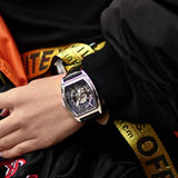 ARIES GOLD AUTOMATIC INFINUM CRUISER SILVER STAINLESS STEEL G 901 S-BKR BLACK LEATHER STRAP MEN'S WATCH - H2 Hub Watches
