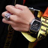 ARIES GOLD AUTOMATIC INFINUM CRUISER SILVER STAINLESS STEEL G 901 S-BKR BLACK LEATHER STRAP MEN'S WATCH - H2 Hub Watches