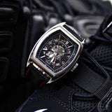 ARIES GOLD AUTOMATIC INFINUM CRUISER SILVER STAINLESS STEEL G 901 S-BKR BLACK LEATHER STRAP MEN'S WATCH - H2 Hub Watches