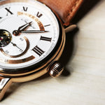 ARIES GOLD AUTOMATIC INSPIRE GAUNTLET VINTAGE ROSE GOLD STAINLESS STEEL G 903A RG-W ORANGE LEATHER STRAP MEN'S WATCH - H2 Hub Watches