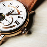 ARIES GOLD AUTOMATIC INSPIRE GAUNTLET VINTAGE ROSE GOLD STAINLESS STEEL G 903A RG-W ORANGE LEATHER STRAP MEN'S WATCH - H2 Hub Watches