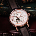 ARIES GOLD AUTOMATIC INSPIRE GAUNTLET VINTAGE ROSE GOLD STAINLESS STEEL G 903 RG-W BROWN LEATHER STRAP MEN'S WATCH - H2 Hub Watches
