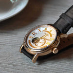 ARIES GOLD AUTOMATIC INSPIRE GAUNTLET VINTAGE ROSE GOLD STAINLESS STEEL G 903 RG-W BROWN LEATHER STRAP MEN'S WATCH - H2 Hub Watches