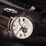 ARIES GOLD AUTOMATIC INSPIRE GAUNTLET VINTAGE TUNGSTEN STAINLESS STEEL G 903 TS-BEI BROWN LEATHER STRAP MEN'S WATCH - H2 Hub Watches