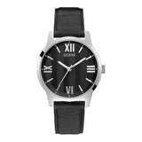 GUESS GW0250G1 SILVER TONE CASE BLACK GENUINE LEATHER MEN'S WATCH