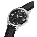 GUESS GW0250G1 SILVER TONE CASE BLACK GENUINE LEATHER MEN'S WATCH