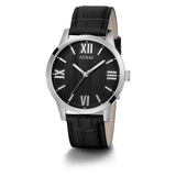 GUESS GW0250G1 SILVER TONE CASE BLACK GENUINE LEATHER MEN'S WATCH