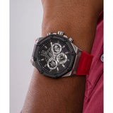 GUESS GW0263G3 SILVER TONE CASE RED SILICONE MEN'S WATCH