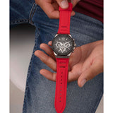 GUESS GW0263G3 SILVER TONE CASE RED SILICONE MEN'S WATCH