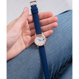 GUESS GW0356L1 ROSE GOLD TONE CASE WHITE DIAL BLUE LEATHER STRAP WOMEN'S WATCH