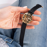 Guess Gold Tone Case Black Genuine Leather Women Watch GW0478L2
