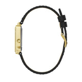 Guess Triangle Gold Tone Case And Black Leather Strap Women Watch