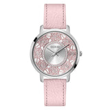 Guess Dahlia Silver Dial Pink Genuine Leather Strap Women Watch GW0529L1