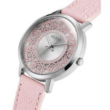 Guess Dahlia Silver Dial Pink Genuine Leather Strap Women Watch GW0529L1