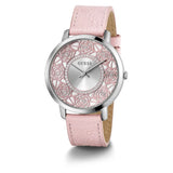 Guess Dahlia Silver Dial Pink Genuine Leather Strap Women Watch GW0529L1