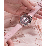 Guess Dahlia Silver Dial Pink Genuine Leather Strap Women Watch GW0529L1