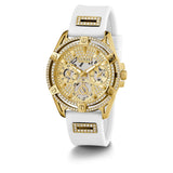 Guess Analog Chronograph Gold Dial White Silicone Strap Women Watch GW0536L2