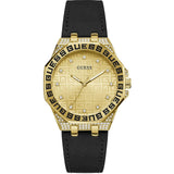 Guess Insignia Gold Dial Black Leather Strap Women Watch GW0547L3