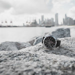 ARIES GOLD URBAN KENSINGTON SILVER STAINLESS STEEL G 101 S-BK BLACK LEATHER STRAP MEN'S WATCH - H2 Hub Watches