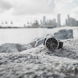 ARIES GOLD URBAN KENSINGTON SILVER STAINLESS STEEL G 101 S-BK BLACK LEATHER STRAP MEN'S WATCH - H2 Hub Watches