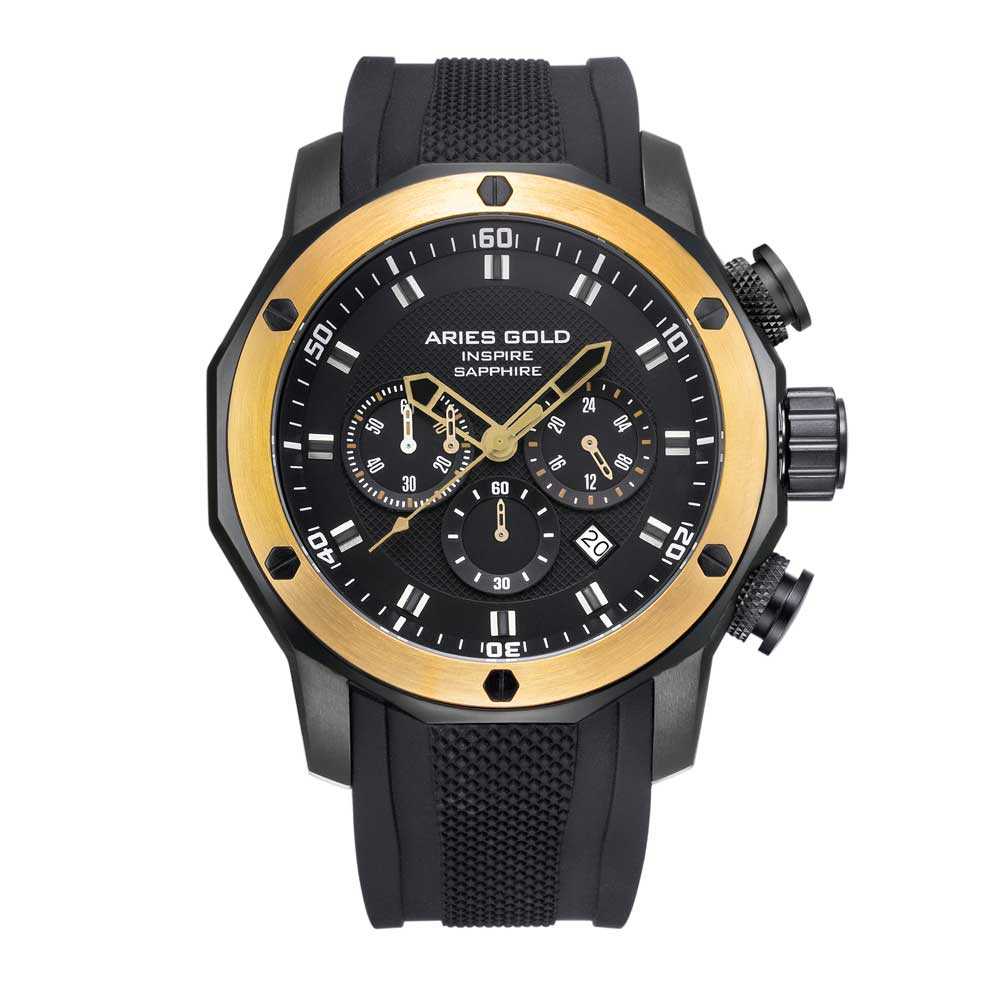 ARIES GOLD CHRONOGRAPH VENTURER GOLD STAINLESS STEEL G 7012Z BK-G BLACK SILICONE STRAP MEN'S WATCH - H2 Hub Watches