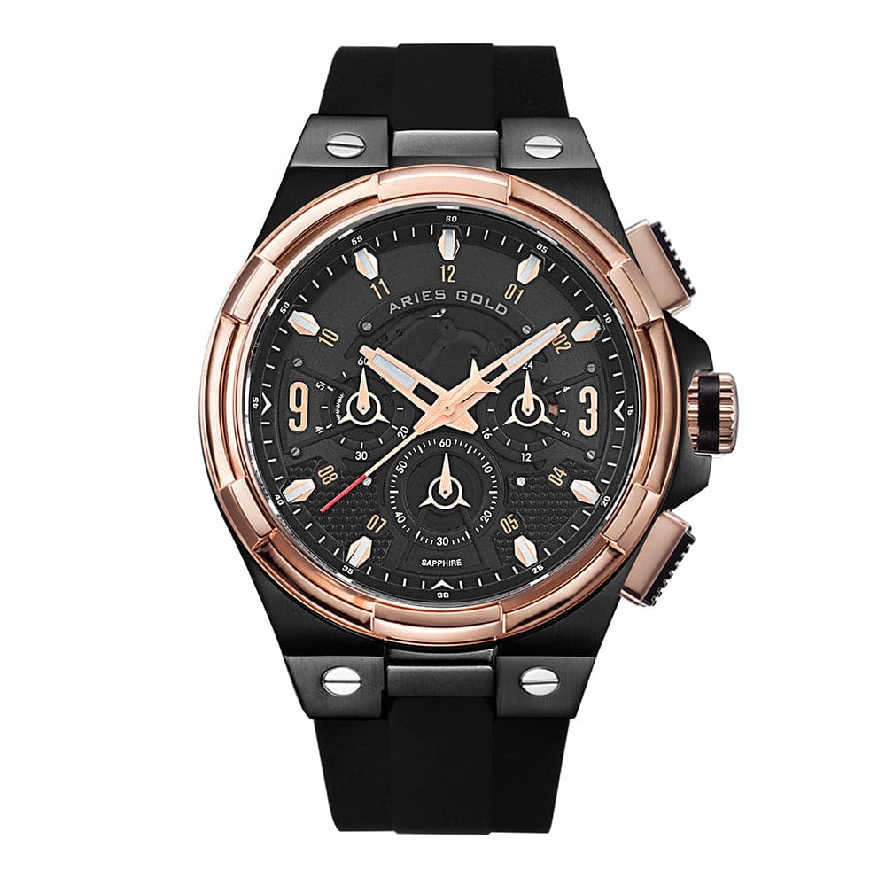 ARIES GOLD ANALOG LIGHTNING ROSE GOLD STAINLESS STEEL G 7016 BKRG-BKRG MEN'S WATCH - H2 Hub Watches