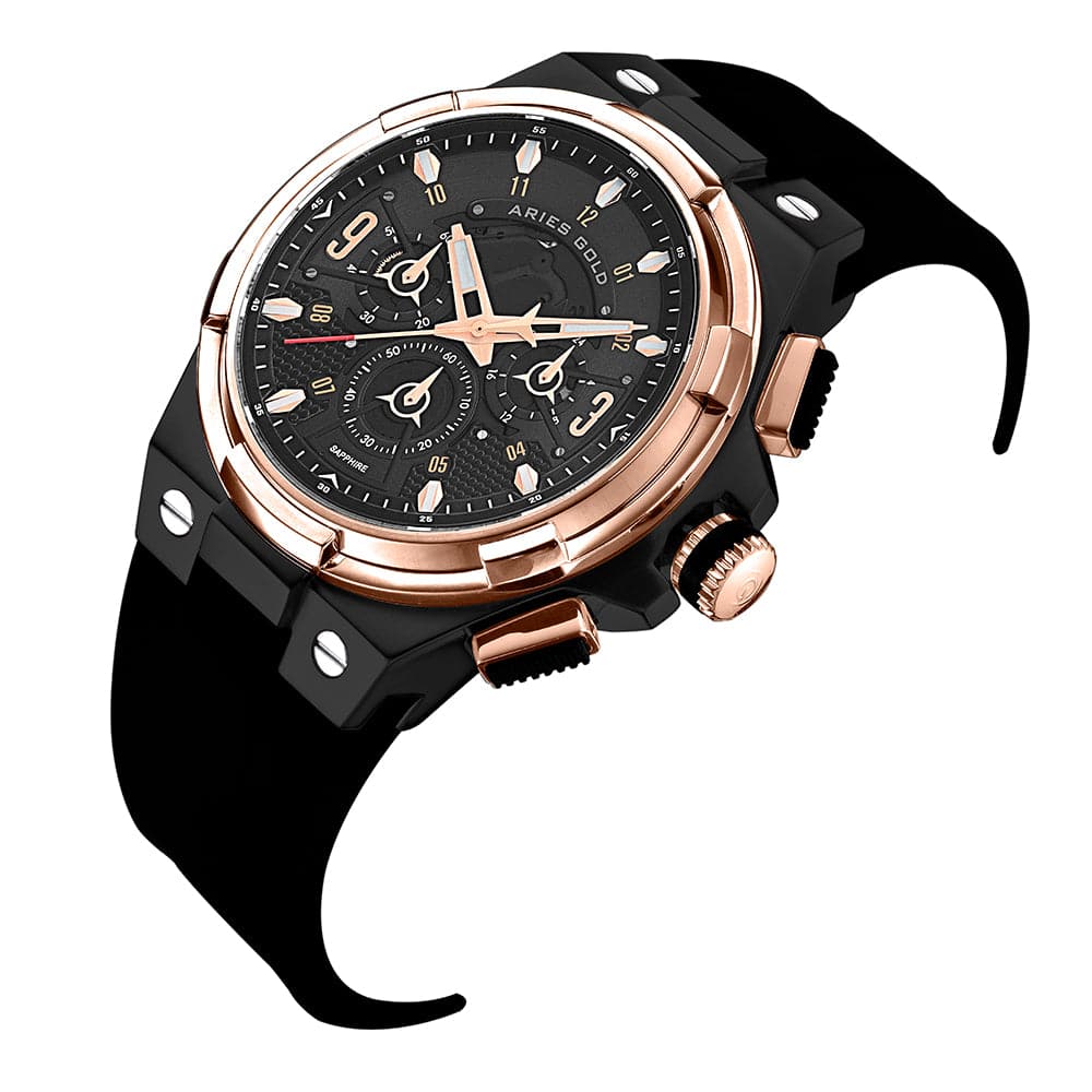 ARIES GOLD ANALOG LIGHTNING ROSE GOLD STAINLESS STEEL G 7016 BKRG-BKRG MEN'S WATCH - H2 Hub Watches