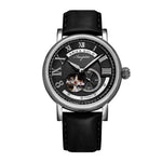 ARIES GOLD AUTOMATIC INSPIRE GAUNTLET VINTAGE SILVER STAINLESS STEEL G 903A S-BK BLACK LEATHER STRAP MEN'S WATCH - H2 Hub Watches