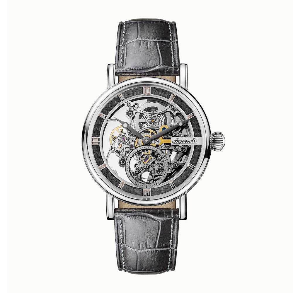 Ingersoll The Herald Automatic Silver Stainless Steel I00402 Grey Leather Strap Men's Watch - H2 Hub Watches