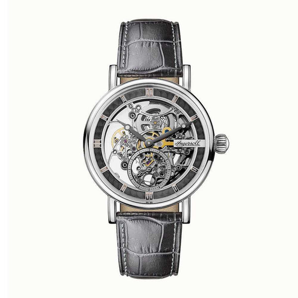 Ingersoll The Herald Automatic Silver Stainless Steel I00402 Grey Leather Strap Men's Watch - H2 Hub Watches