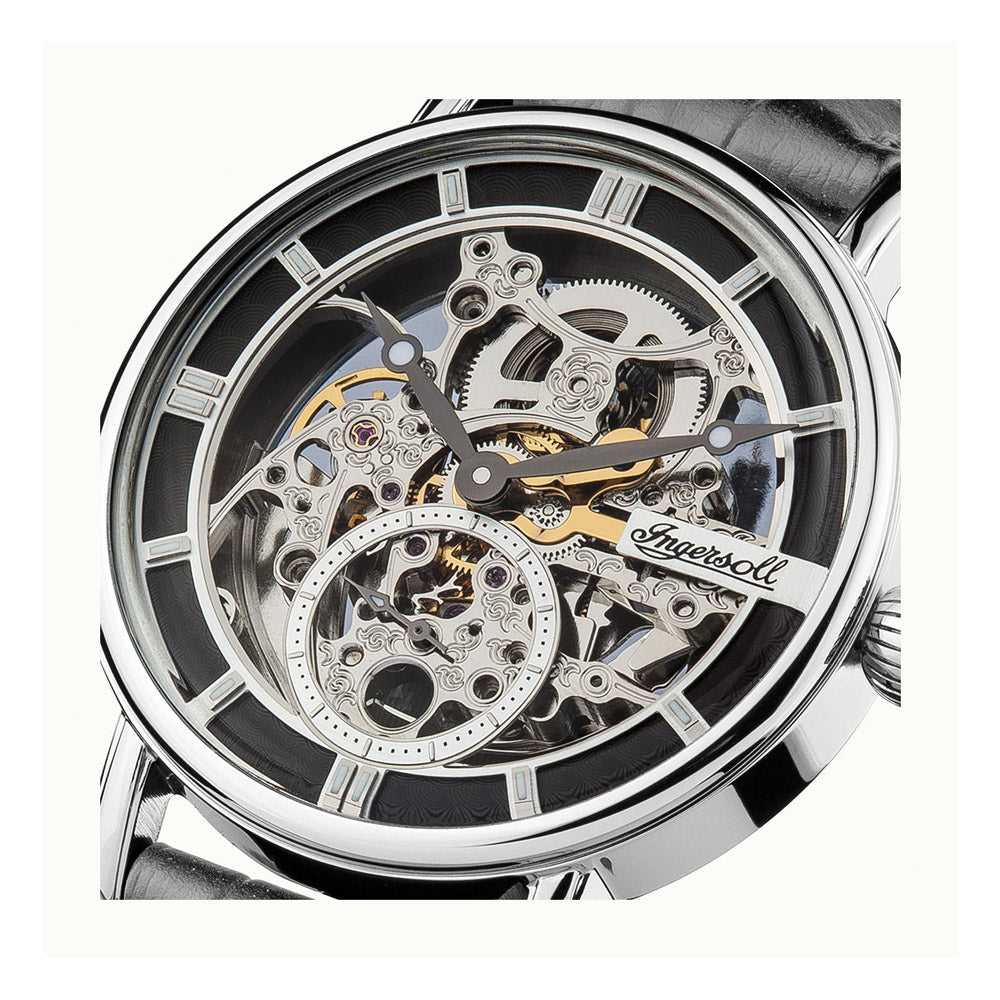 Ingersoll The Herald Automatic Silver Stainless Steel I00402 Grey Leather Strap Men's Watch - H2 Hub Watches