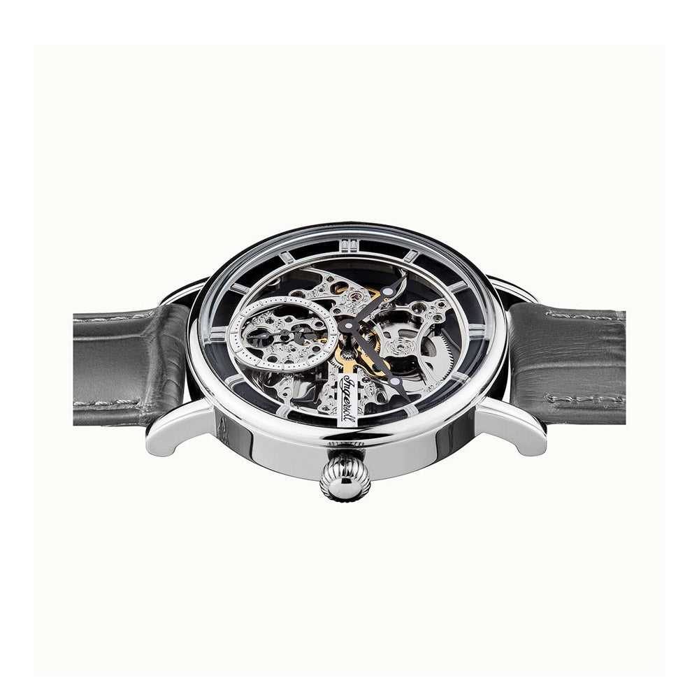 Ingersoll The Herald Automatic Silver Stainless Steel I00402 Grey Leather Strap Men's Watch - H2 Hub Watches
