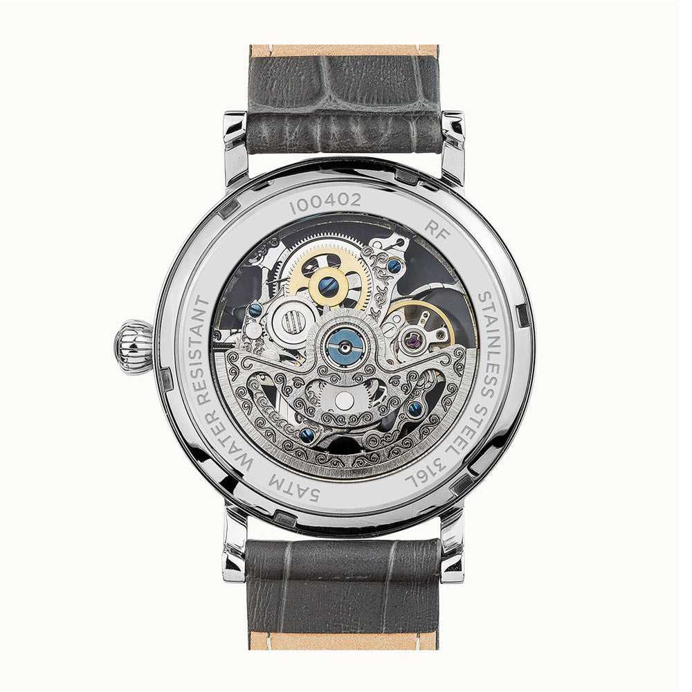 Ingersoll The Herald Automatic Silver Stainless Steel I00402 Grey Leather Strap Men's Watch - H2 Hub Watches