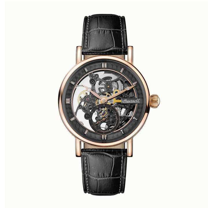 Ingersoll The Herald Automatic Gold Stainless Steel I00403 Black Leather Strap Men's Watch - H2 Hub Watches