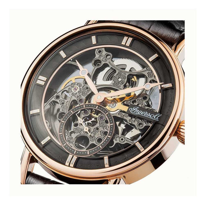 Ingersoll The Herald Automatic Gold Stainless Steel I00403 Black Leather Strap Men's Watch - H2 Hub Watches