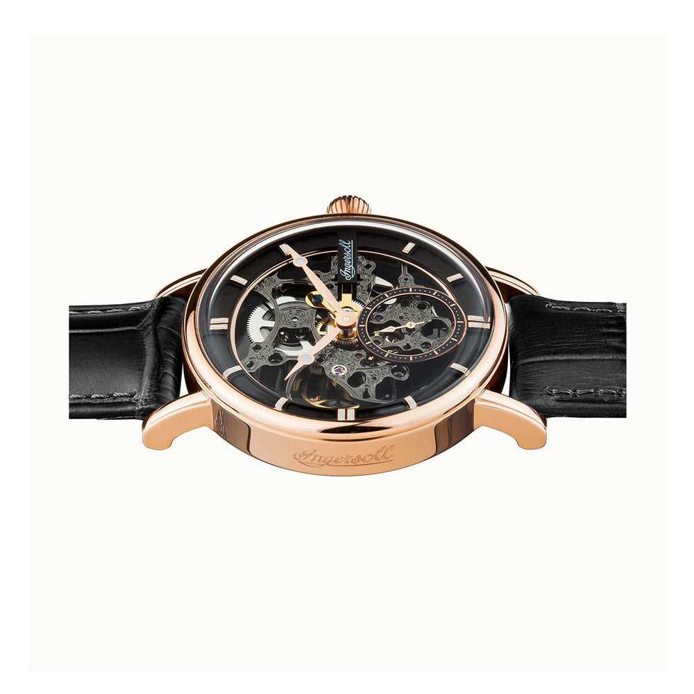Ingersoll The Herald Automatic Gold Stainless Steel I00403 Black Leather Strap Men's Watch - H2 Hub Watches