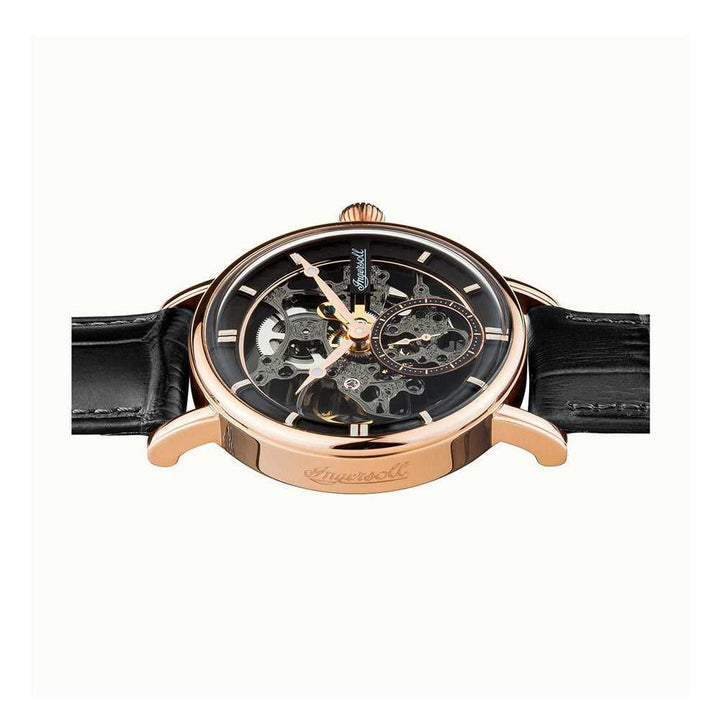Ingersoll The Herald Automatic Gold Stainless Steel I00403 Black Leather Strap Men's Watch - H2 Hub Watches